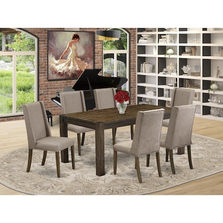 East West Furniture 7 Piece Lismore Dining Table Set - Distressed Jacobean LMFL7-77-16